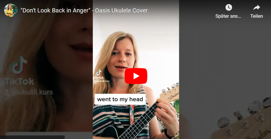 Screenshot von YouTube-Video von Ukulili mit Don't look back in Anger Cover